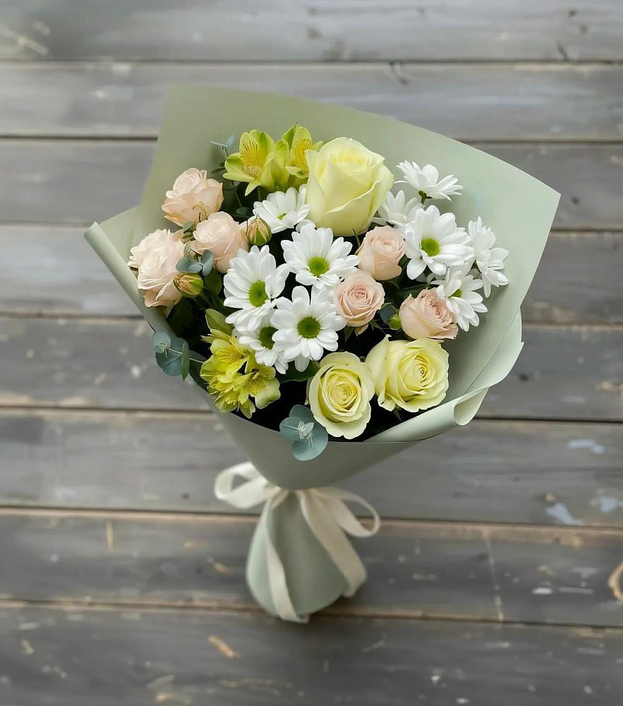 Букет цветов из: Альстромерии, Розы и Хризантемы в Тюменцево