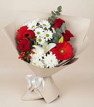 Букет цветов из:  Розы, Хризантемы, Герберы и Лилии в Тюменцево