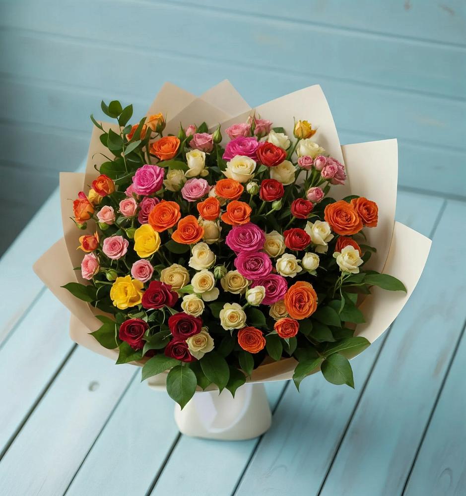 Букет Микс из разноцветных кустовых роз в Тюменцево