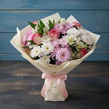 Букет цветов из:  Хризантемы, Альстромерии и Розы в Тюменцево