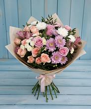Букет цветов из:  Хризантемы, Розы и Альстромерии в Тюменцево