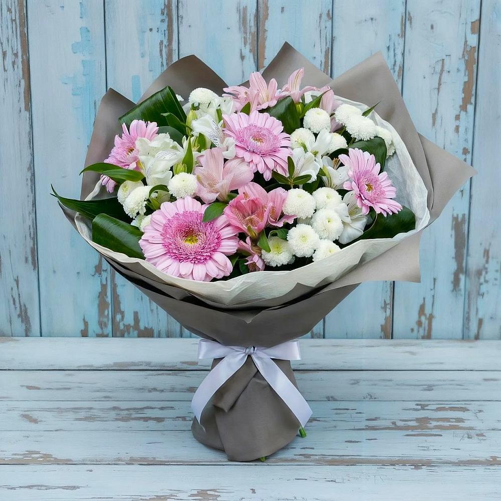 Букет цветов из: Герберы, Альстромерии и Хризантемы в Тюменцево