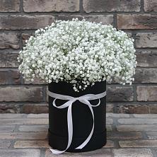 Цветочная композиция из Гипсофила в шляпной коробке в Тюменцево